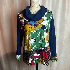 Orientique Naturally Australian US S EU 40 floral blouse cowl neck long sleeve